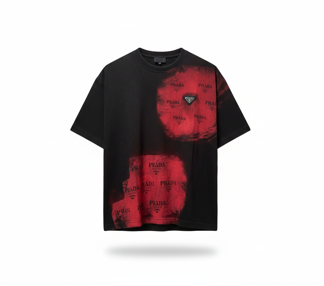 Prada Graphic T-Shirt – Black & Red Statement Design